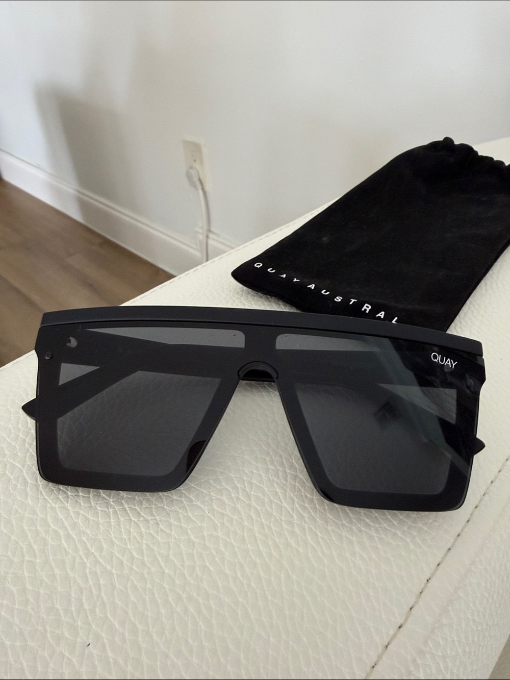 Quay Australia Black Oversized Shield Sunglasses